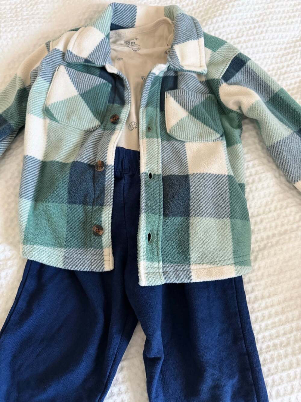 Carter’s Baby Boy Plaid Fleece Shacket 3 Piece Outfit Set 18M